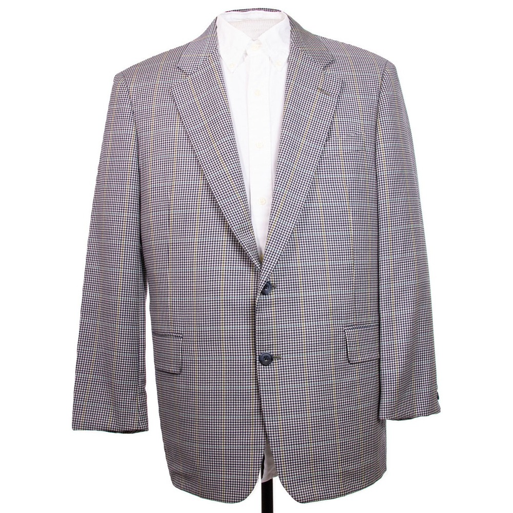 Hickey Freeman Mens 40R Plaid Houndstooth Blazer‎ Sports Coat Suit Jacket
